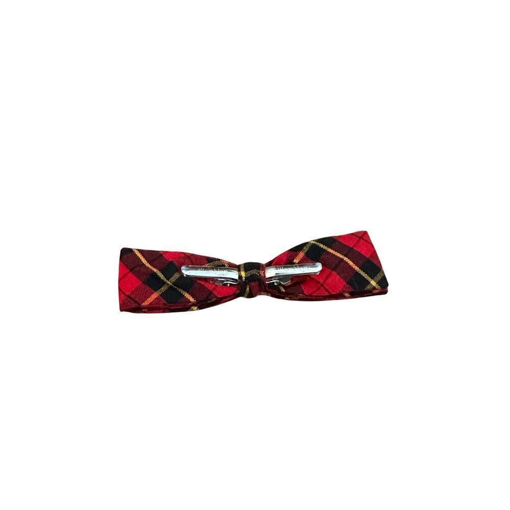 Vintage Wembley Men's wool Red Black Plaid Tartan Bow Tie - Picture 2 of 4